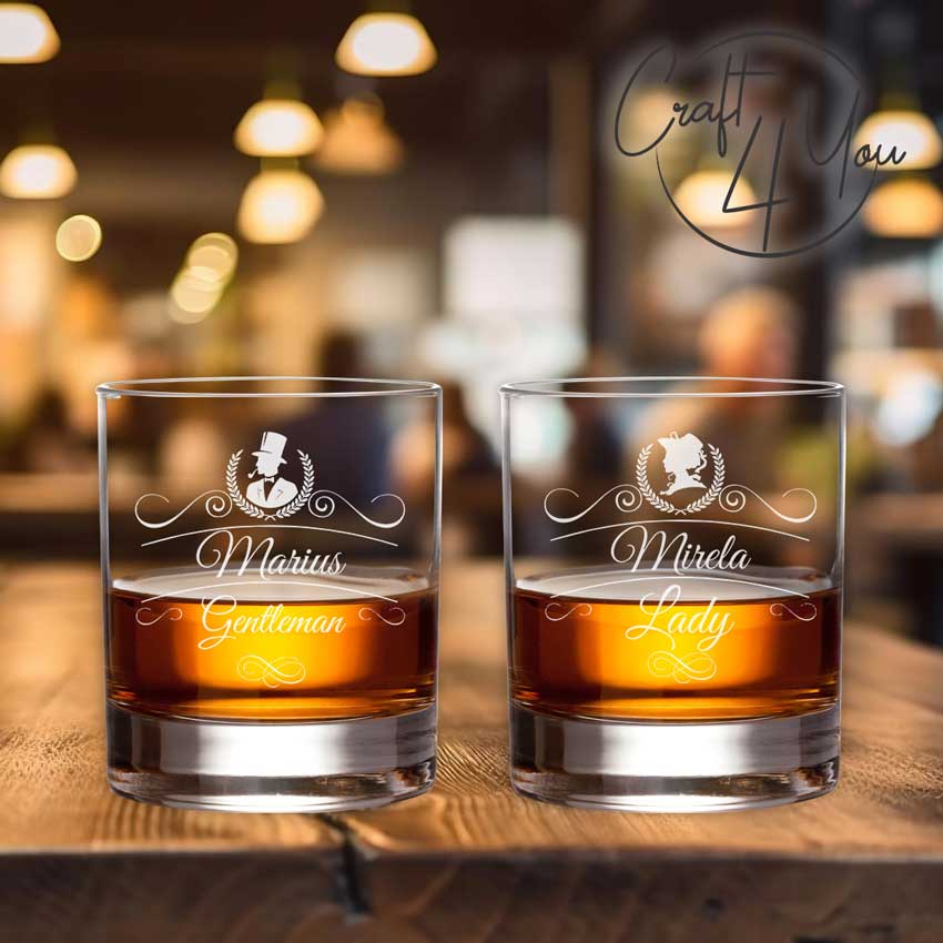 Set 2 pahare whiskey personalizat -Gent&Lady -